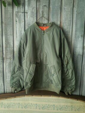 MA-1 Bomber Jacket Medium Women Olive Green Orange Vintage Style NWOT